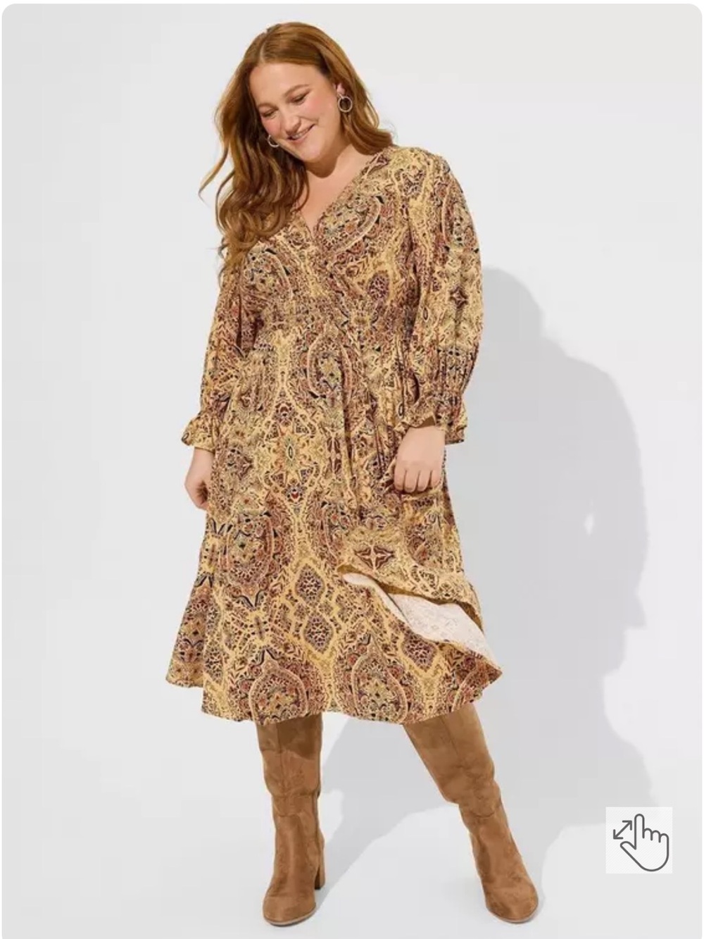torrid Yellow Paisley Wrap-Style Midi Dress